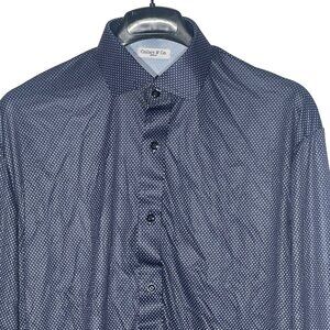 Collars & Co. Quattro Flex Dress Shirt Midnight Micro Dot Sz MED Navy Blue